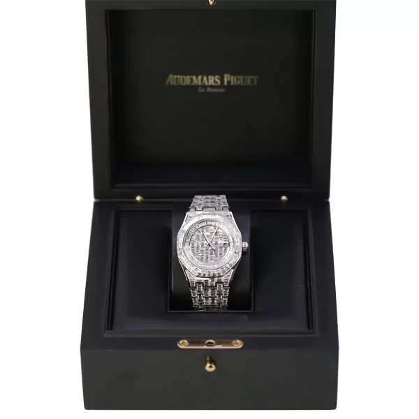 Audemars Piguet Royal Oak 15400st Chandelier Aftermarket Diamonds 18K White Gold 41mm Iced Out Watch - Image 5