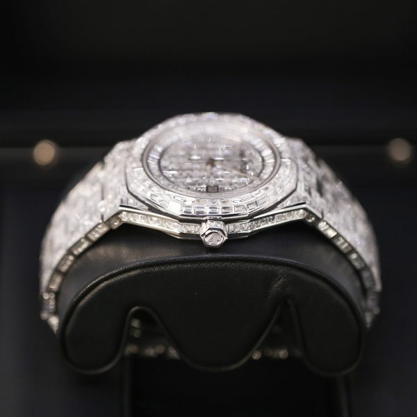 Audemars Piguet Royal Oak 15400st Chandelier Aftermarket Diamonds 18K White Gold 41mm Iced Out Watch - Image 3