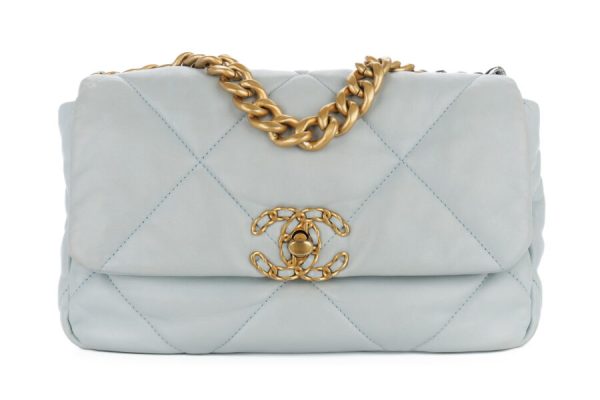 Chanel 19 Medium Baby Blue Goatskin Mixed Gold Hardware