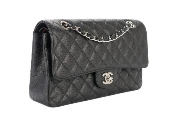 Chanel Medium Classic Double Flap Black Caviar Silver Hardware - Image 3