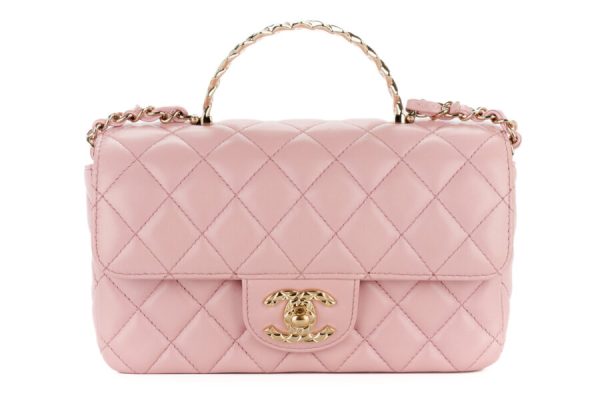 Chanel Mini Top Handle Pink Lambskin Champagne Hardware