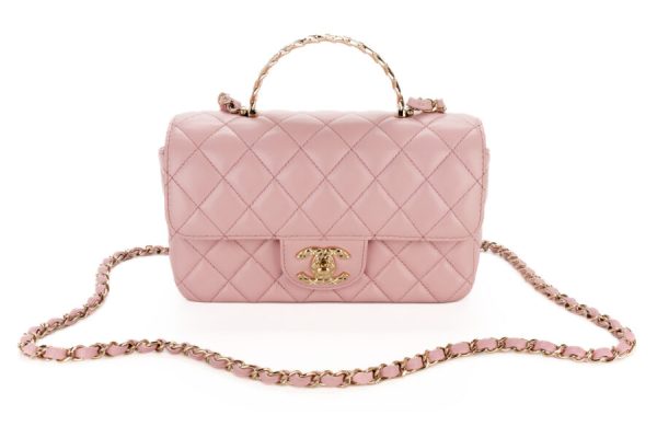 Chanel Mini Top Handle Pink Lambskin Champagne Hardware - Image 2