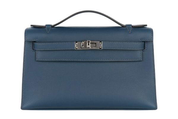 Hermès Kelly Pochette Bleu De Prusse Swift Palladium Hardware