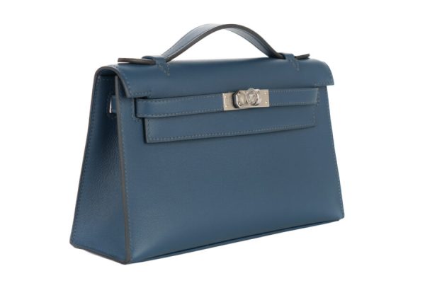 Hermès Kelly Pochette Bleu De Prusse Swift Palladium Hardware - Image 3